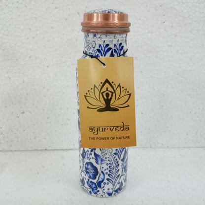 Ayurveda Copper Blue Floral Bottle 750ml - 1st Stop Marshall's Health Shop, Gift Shop! - Heath and Natural Therapy New Brighton Christchurch - Naturopath