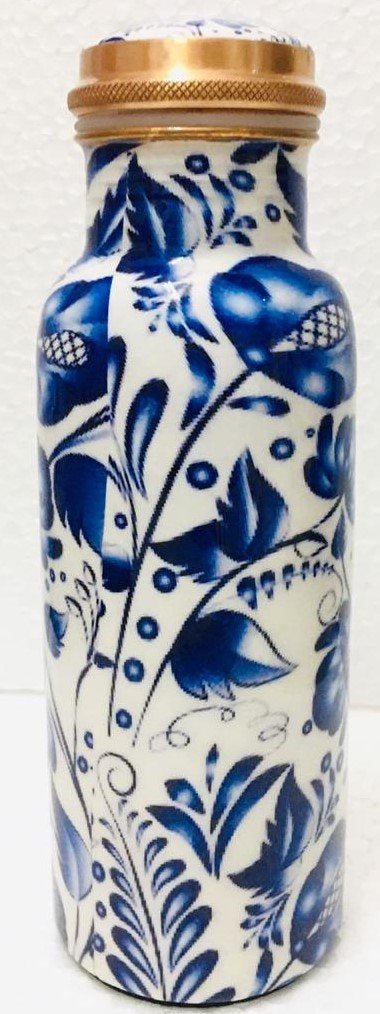 Ayurveda Copper Blue Floral Bottle 750ml - 1st Stop Marshall's Health Shop, Gift Shop! - Heath and Natural Therapy New Brighton Christchurch - Naturopath