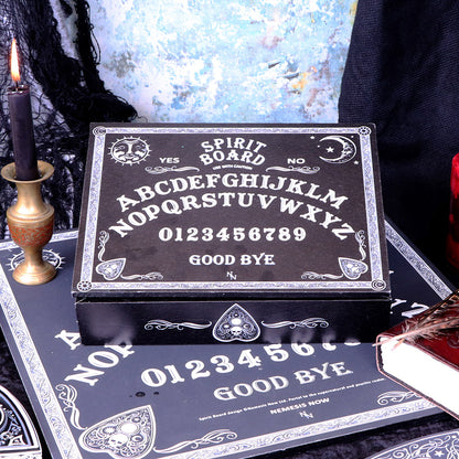 Nemesis Now Jewellery Box Black Spirit Board 25cm
Classic black and white spirit board pattern.
Bordered with intricate baroque designs.
Mirror on the underside of the lid.
9 sectioned compartments inside.
Material: MDF and Mirror
1st Stop, Marshall's Health Shop, Gift Shop!

SKU: B5112R0