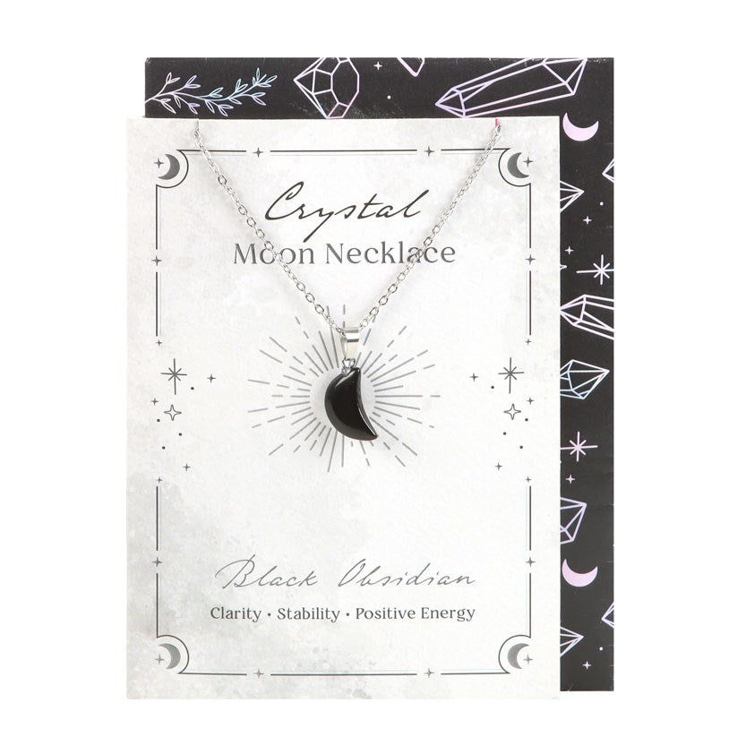 Black Obsidian Crystal Moon Necklace