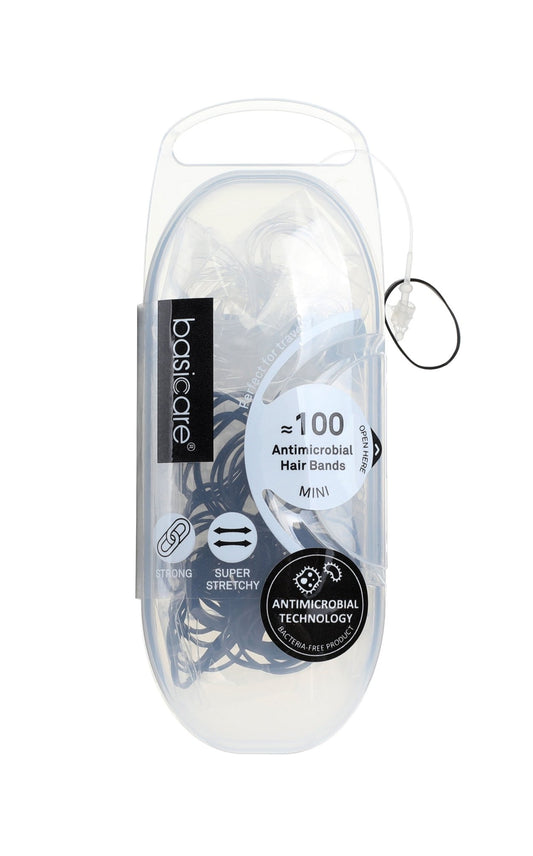 Basicare Elastic Hair Bands Snagless Antimicrobial Black & Clear 100 Pack - MarshallsHealthShop