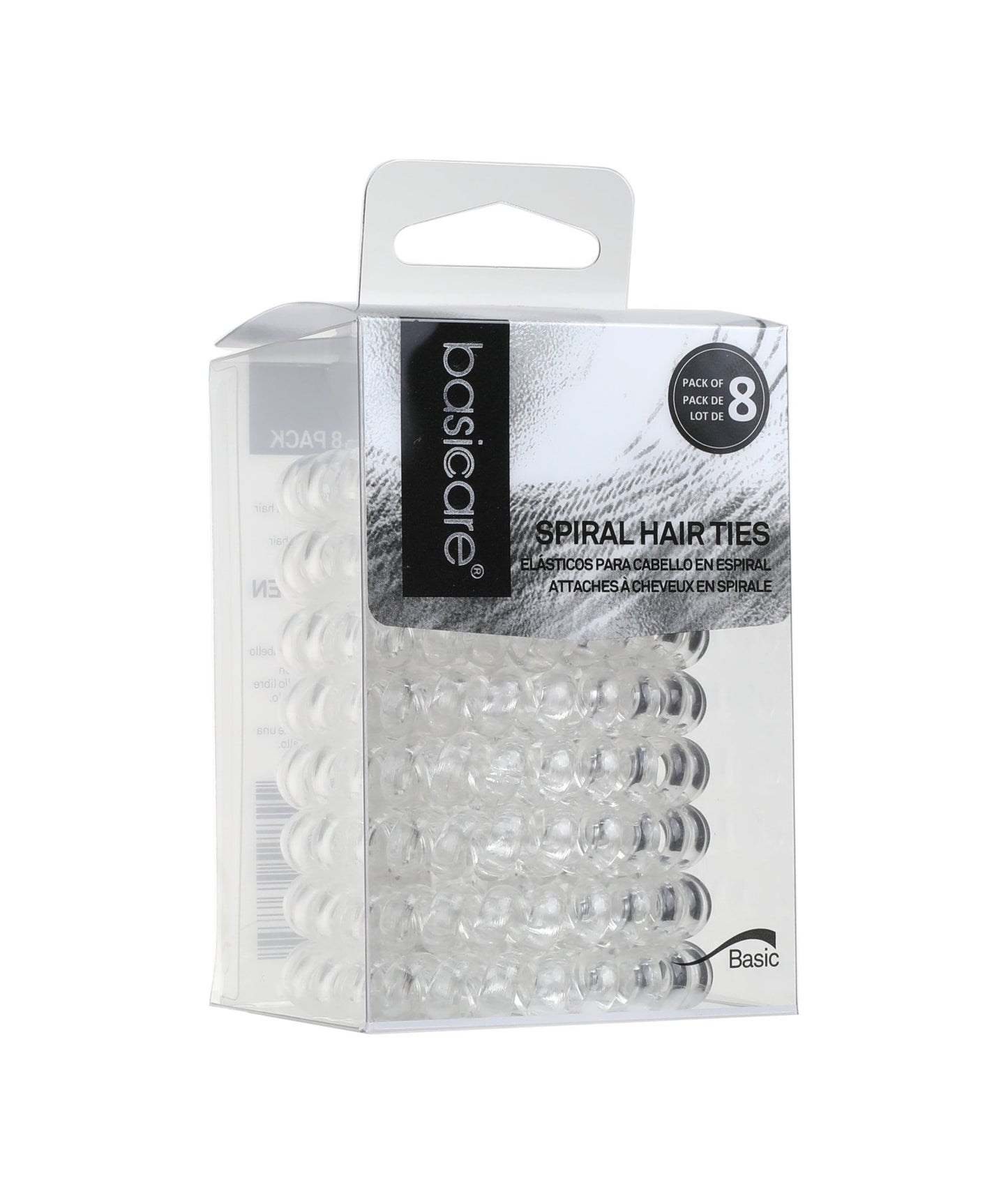 Basicare Spiral Hair Ties Clear 8 Pack - MarshallsHealthShop