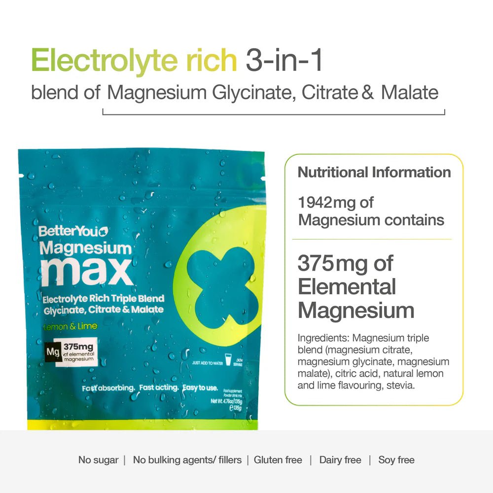 Better You Magnesium Max 3-in-1 Lemon & Lime Powder 135g - 1st Stop Marshall's Health Shop, Gift Shop! - Heath and Natural Therapy New Brighton Christchurch - Naturopath