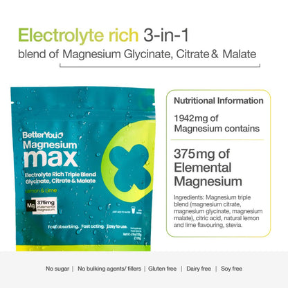 Better You Magnesium Max 3-in-1 Lemon & Lime Powder 135g - 1st Stop Marshall's Health Shop, Gift Shop! - Heath and Natural Therapy New Brighton Christchurch - Naturopath