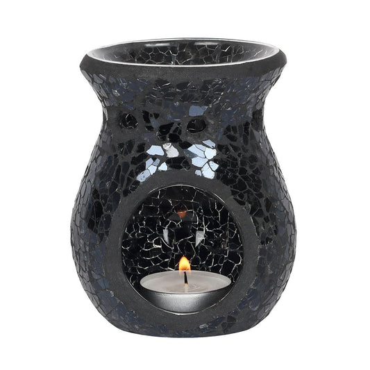 Oil Burner Crackle Glass Black Small