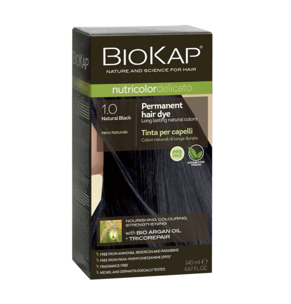 Biokap Delicato Rapid Natural Permanent Hair Colour 1.0 Natural Black Gentle 135ml - 1st Stop Marshall's Health Shop, Gift Shop! - Heath and Natural Therapy New Brighton Christchurch - Naturopath