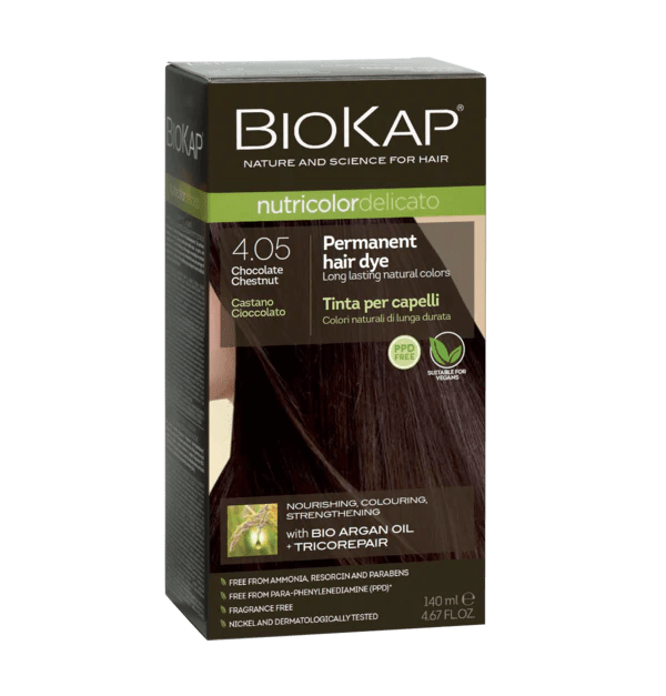 Biokap Delicato Rapid Natural Permanent Hair Colour 4.05 ChocChest 135ml - 1st Stop Marshall's Health Shop, Gift Shop! - Heath and Natural Therapy New Brighton Christchurch - Naturopath