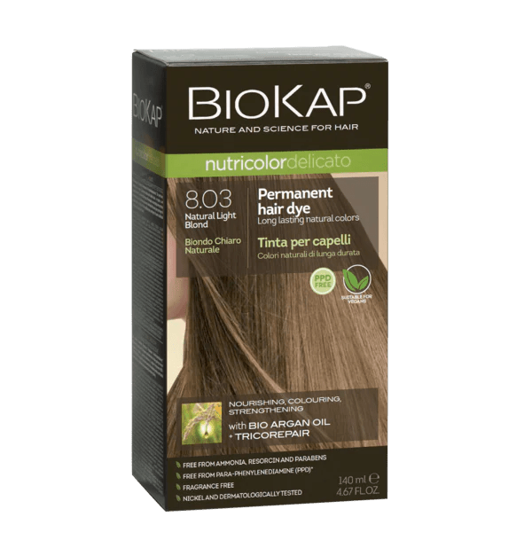 Biokap Delicato Rapid Natural Permanent Hair Colour 8.03 Light Blond Gentle 135ml - 1st Stop Marshall's Health Shop, Gift Shop! - Heath and Natural Therapy New Brighton Christchurch - Naturopath