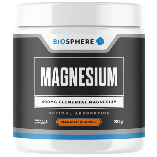 Biosphere Magnesium 400mg Powder Mango & Pineapple 282g - 1st Stop Marshall's Health Shop, Gift Shop! - Heath and Natural Therapy New Brighton Christchurch - Naturopath