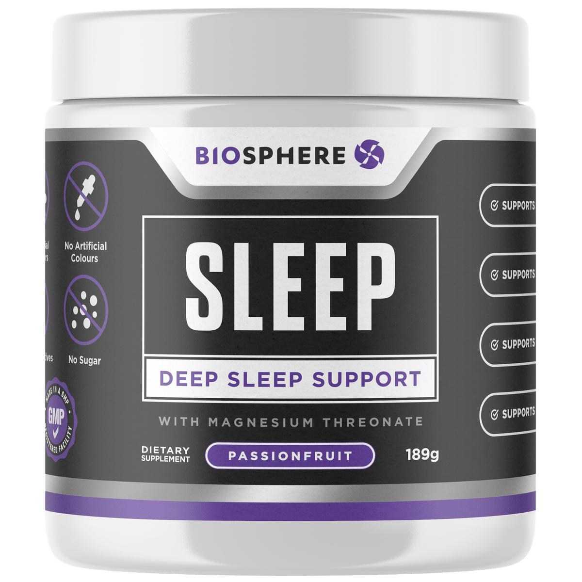 Biosphere Sleep Support 189g Passionfruit - 1st Stop Marshall's Health Shop, Gift Shop! - Heath and Natural Therapy New Brighton Christchurch - Naturopath