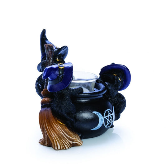 Black Cat Cauldron Tealight Holder - MarshallsHealthShop