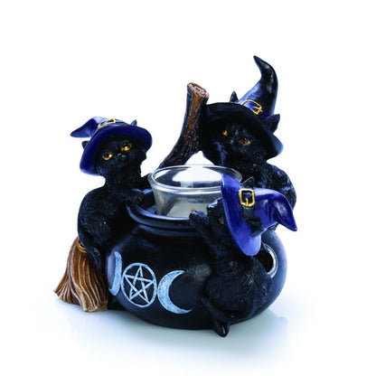 Black Cat Cauldron Tealight Holder - MarshallsHealthShop