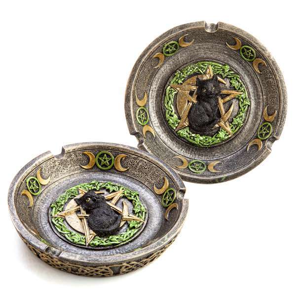 Black Cat Pentacle Moons Incense Burner Ashtray - 1st Stop Marshall's Health Shop, Gift Shop! - Heath and Natural Therapy New Brighton Christchurch - Naturopath
