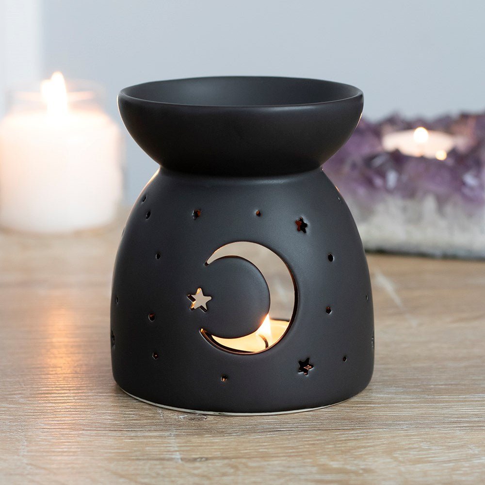 Black Mystical Moon Cut Out Oil Burner - MarshallsHealthShop