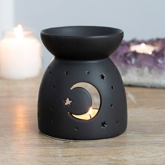 Black Mystical Moon Cut Out Oil Burner - MarshallsHealthShop