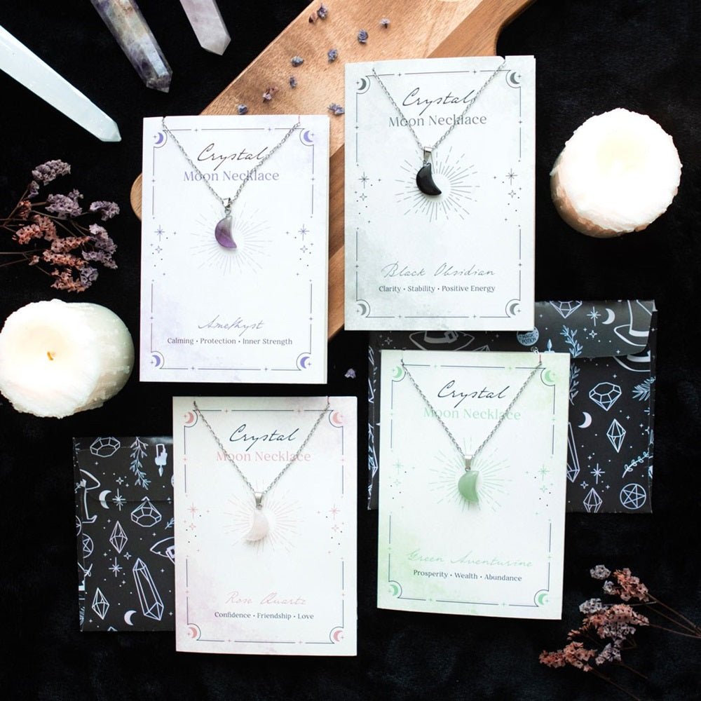 Black Obsidian Crystal Moon Necklace - MarshallsHealthShop