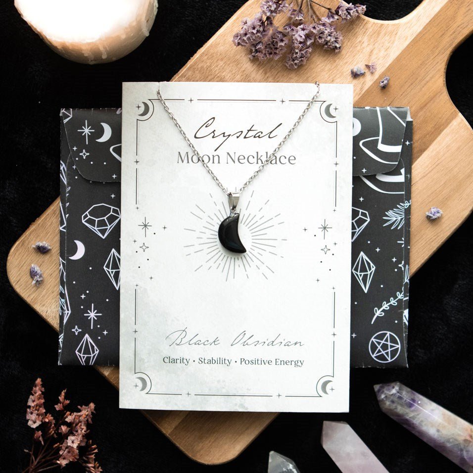 Black Obsidian Crystal Moon Necklace - MarshallsHealthShop