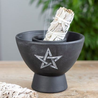 Black Pentagram Terracotta Smudge Bowl - MarshallsHealthShop