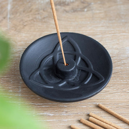 Black Triquetra Terracotta Incense Plate - MarshallsHealthShop