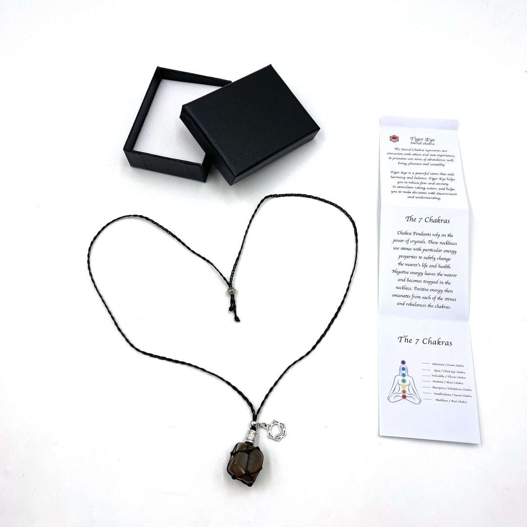 Braided Stone Necklace Tiger Eye Sacral Chakra The Sacral Chakra represents our connection with others and new experiences. It promotes our sense of abundance. well-being, pleasure and sexuality.   Length 75cm approx.  SKU: BPTE