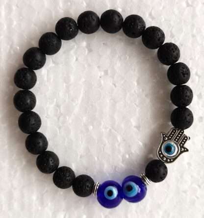 Hamsa Evil Eye Bracelet Lava Stone