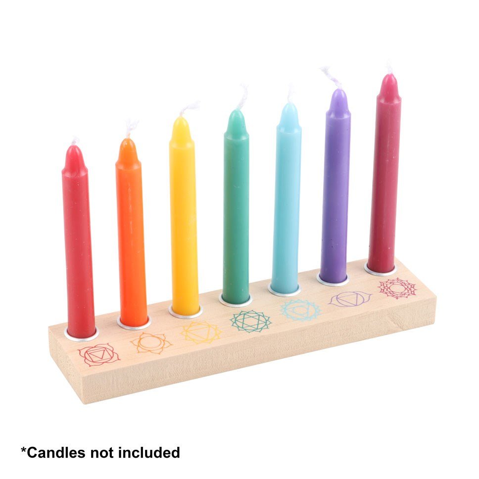 Candle Holder 7 Chakras Wooden Energy - MarshallsHealthShop