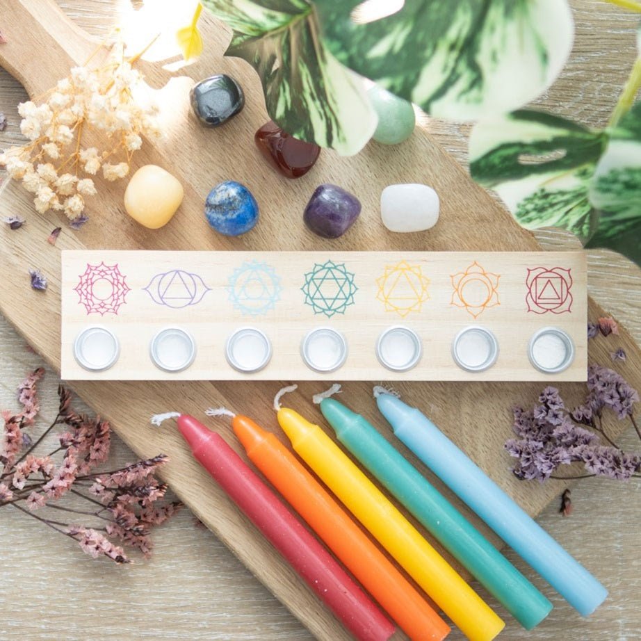 Candle Holder 7 Chakras Wooden Energy - MarshallsHealthShop