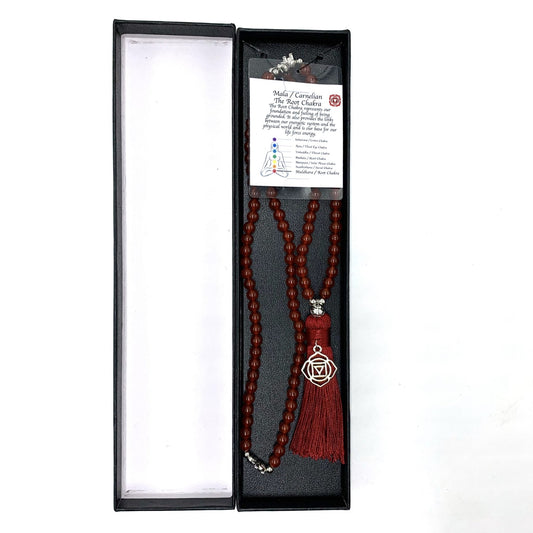 Carnelian Mala Beads with Root Chakra Charm - MarshallsHealthShop