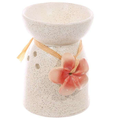 Ceramic Oil and Wax Burner Speckled Cream with Flower - MarshallsHealthShop