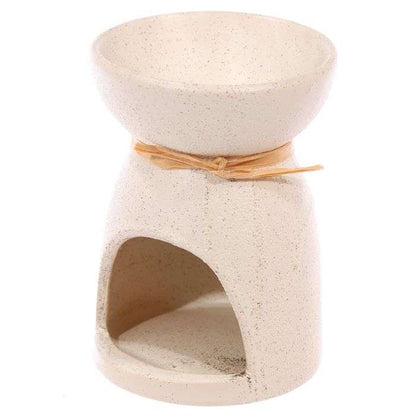 Ceramic Oil and Wax Burner Speckled Cream with Flower - MarshallsHealthShop