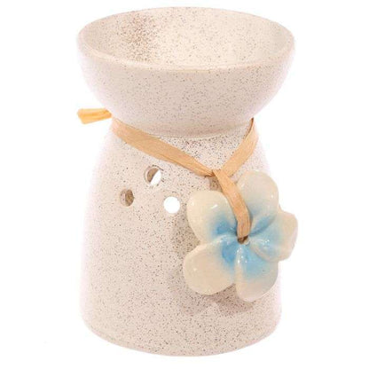 Ceramic Oil and Wax Burner Speckled Cream with Flower - MarshallsHealthShop