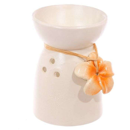 Ceramic Oil and Wax Burner Speckled Cream with Flower - MarshallsHealthShop