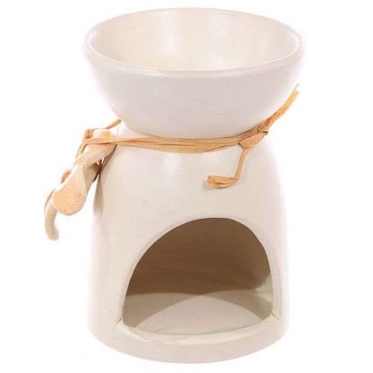 Ceramic Oil and Wax Burner Speckled Cream with Flower - MarshallsHealthShop