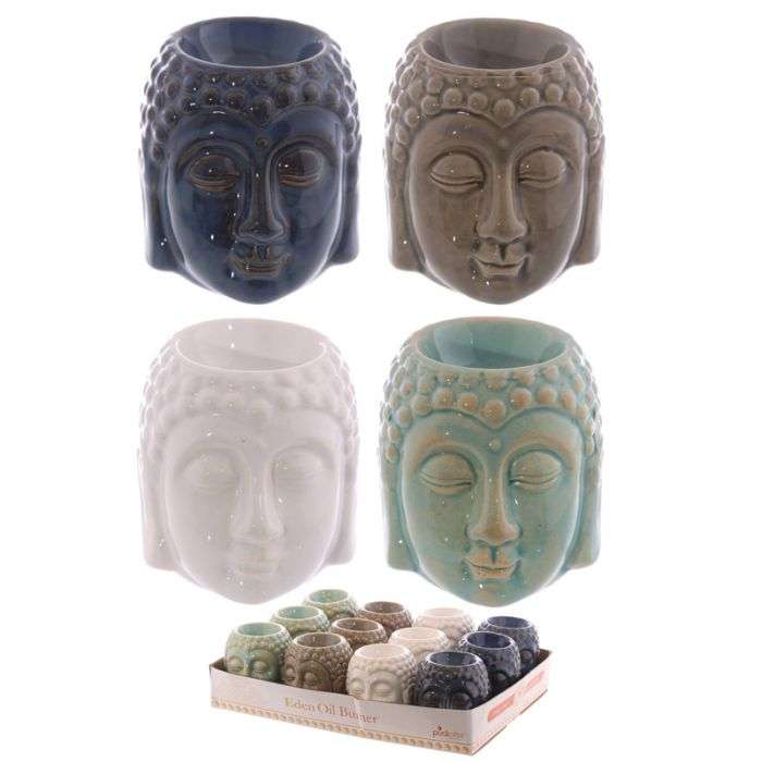 Ceramic Oil Burner Small Crackle Glaze Buddha Head - MarshallsHealthShop