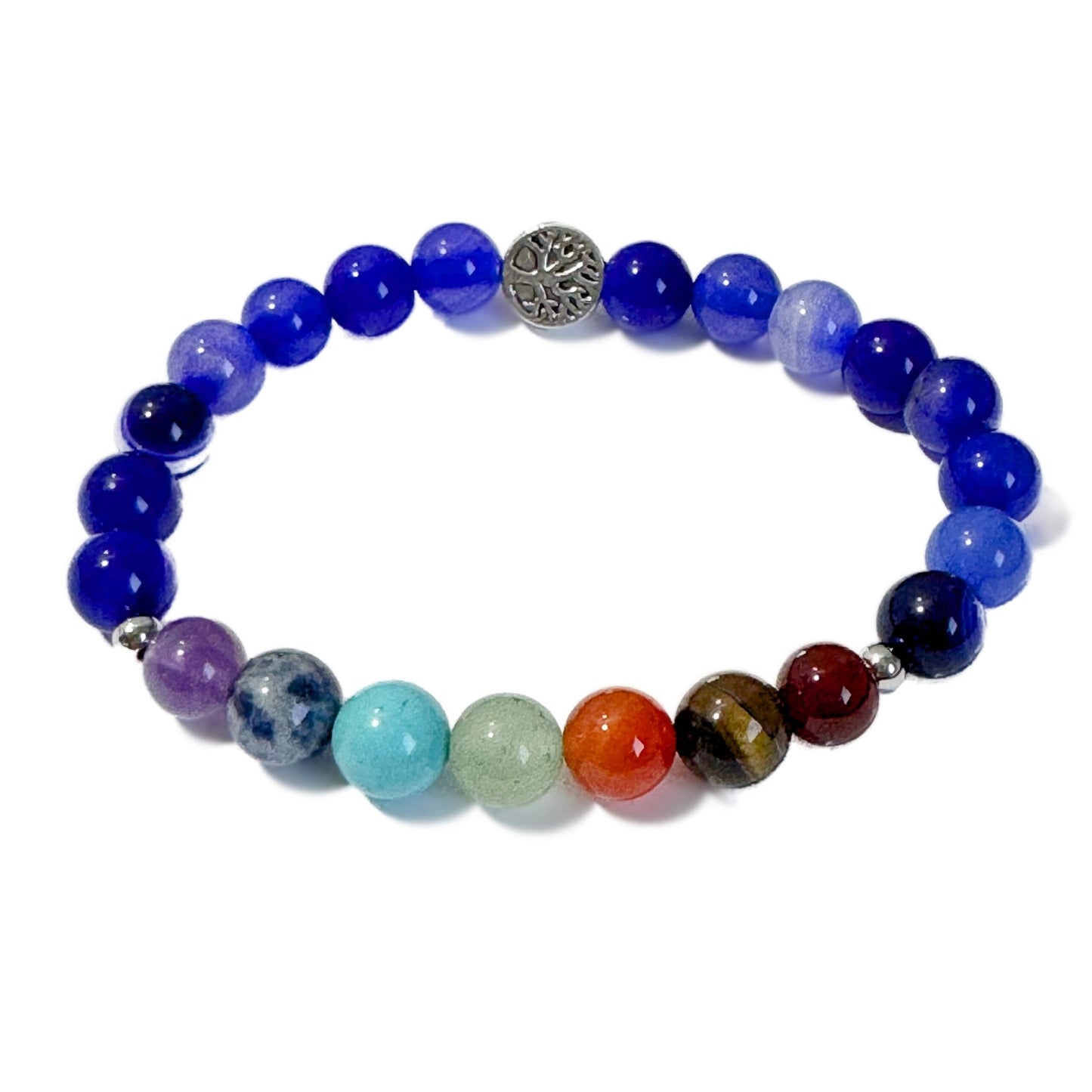 Chakra Bracelet Blue Banded Agate Tree of Life Bead - 1st Stop Marshall's Health Shop, Gift Shop! - Heath and Natural Therapy New Brighton Christchurch - Naturopath