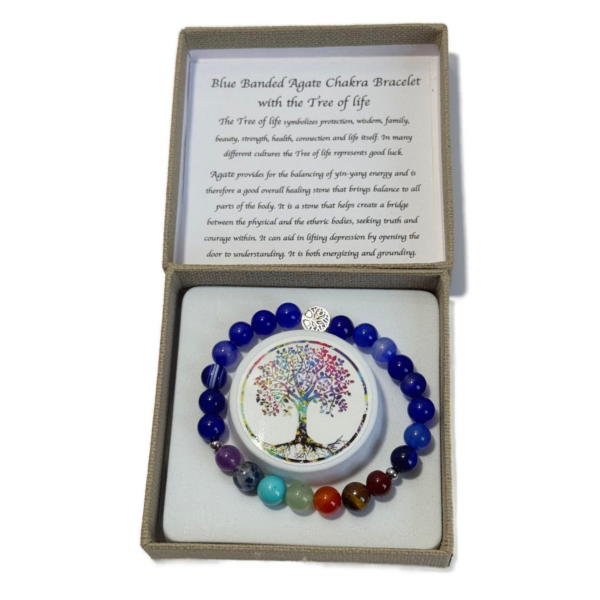 Chakra Bracelet Blue Banded Agate Tree of Life Bead - 1st Stop Marshall's Health Shop, Gift Shop! - Heath and Natural Therapy New Brighton Christchurch - Naturopath