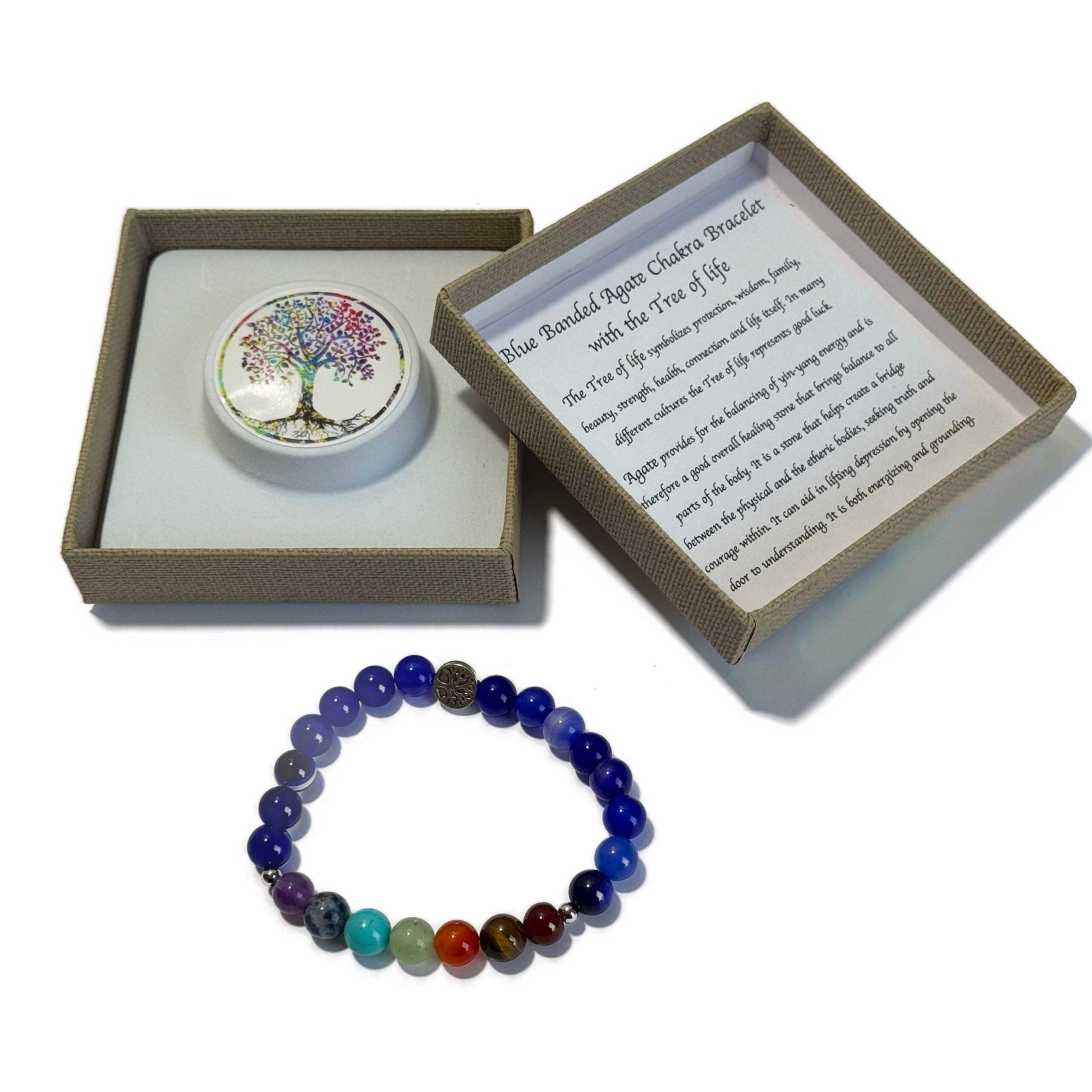 Chakra Bracelet Blue Banded Agate Tree of Life Bead - 1st Stop Marshall's Health Shop, Gift Shop! - Heath and Natural Therapy New Brighton Christchurch - Naturopath