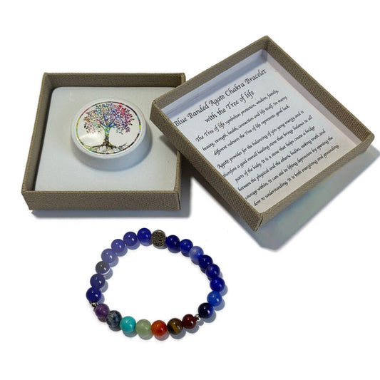 Chakra Bracelet Blue Banded Agate Tree of Life Bead - 1st Stop Marshall's Health Shop, Gift Shop! - Heath and Natural Therapy New Brighton Christchurch - Naturopath