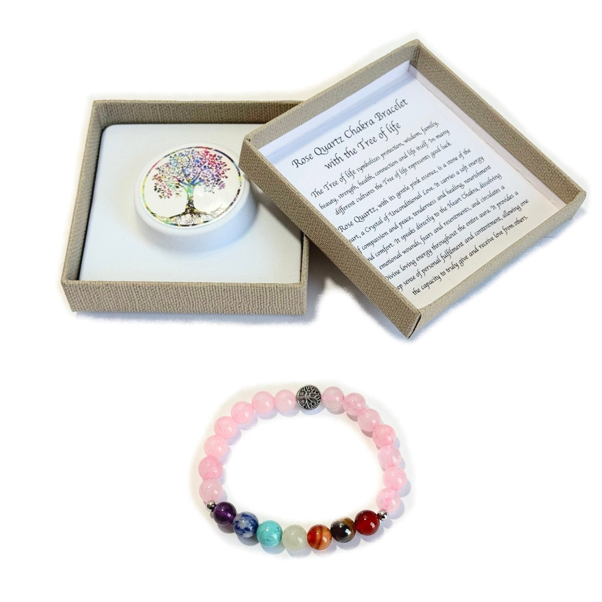 Chakra Bracelet Rose Quartz with Tree of Life Bead - 1st Stop Marshall's Health Shop, Gift Shop! - Heath and Natural Therapy New Brighton Christchurch - Naturopath