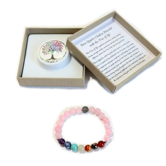 Chakra Bracelet Rose Quartz with Tree of Life Bead - 1st Stop Marshall's Health Shop, Gift Shop! - Heath and Natural Therapy New Brighton Christchurch - Naturopath