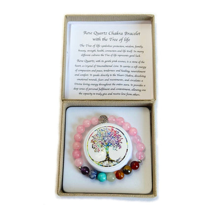Chakra Bracelet Rose Quartz with Tree of Life Bead - 1st Stop Marshall's Health Shop, Gift Shop! - Heath and Natural Therapy New Brighton Christchurch - Naturopath