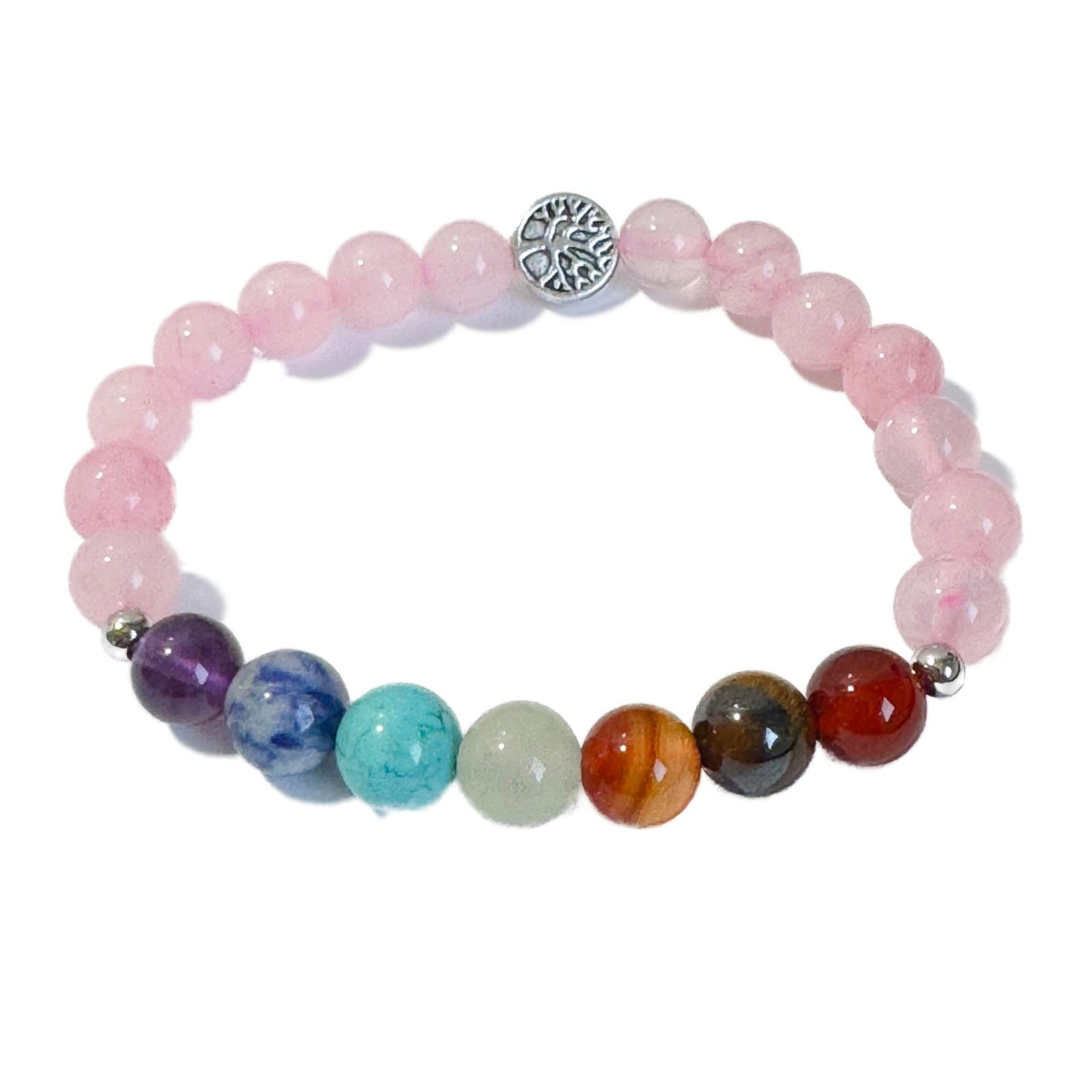 Chakra Bracelet Rose Quartz with Tree of Life Bead - 1st Stop Marshall's Health Shop, Gift Shop! - Heath and Natural Therapy New Brighton Christchurch - Naturopath
