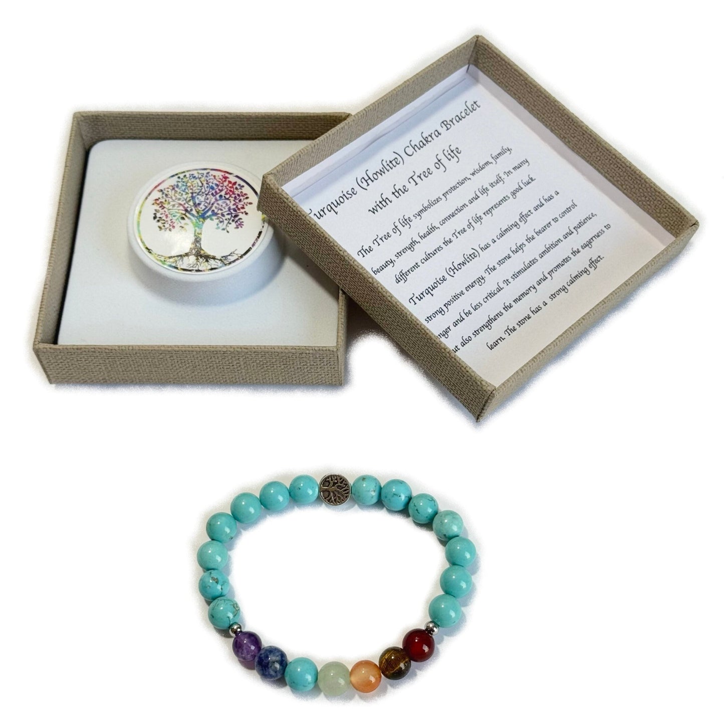 Chakra Bracelet Turquoise (Howlite) Tree of Life Bead - 1st Stop Marshall's Health Shop, Gift Shop! - Heath and Natural Therapy New Brighton Christchurch - Naturopath