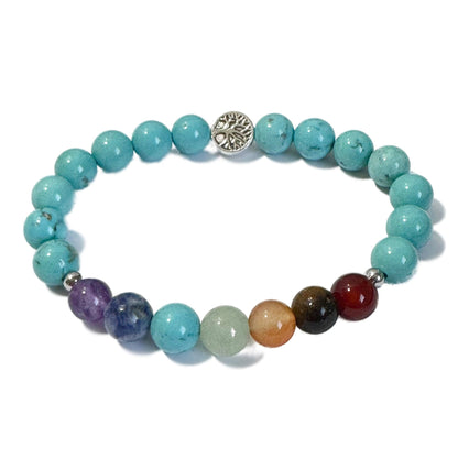 Chakra Bracelet Turquoise (Howlite) Tree of Life Bead - 1st Stop Marshall's Health Shop, Gift Shop! - Heath and Natural Therapy New Brighton Christchurch - Naturopath