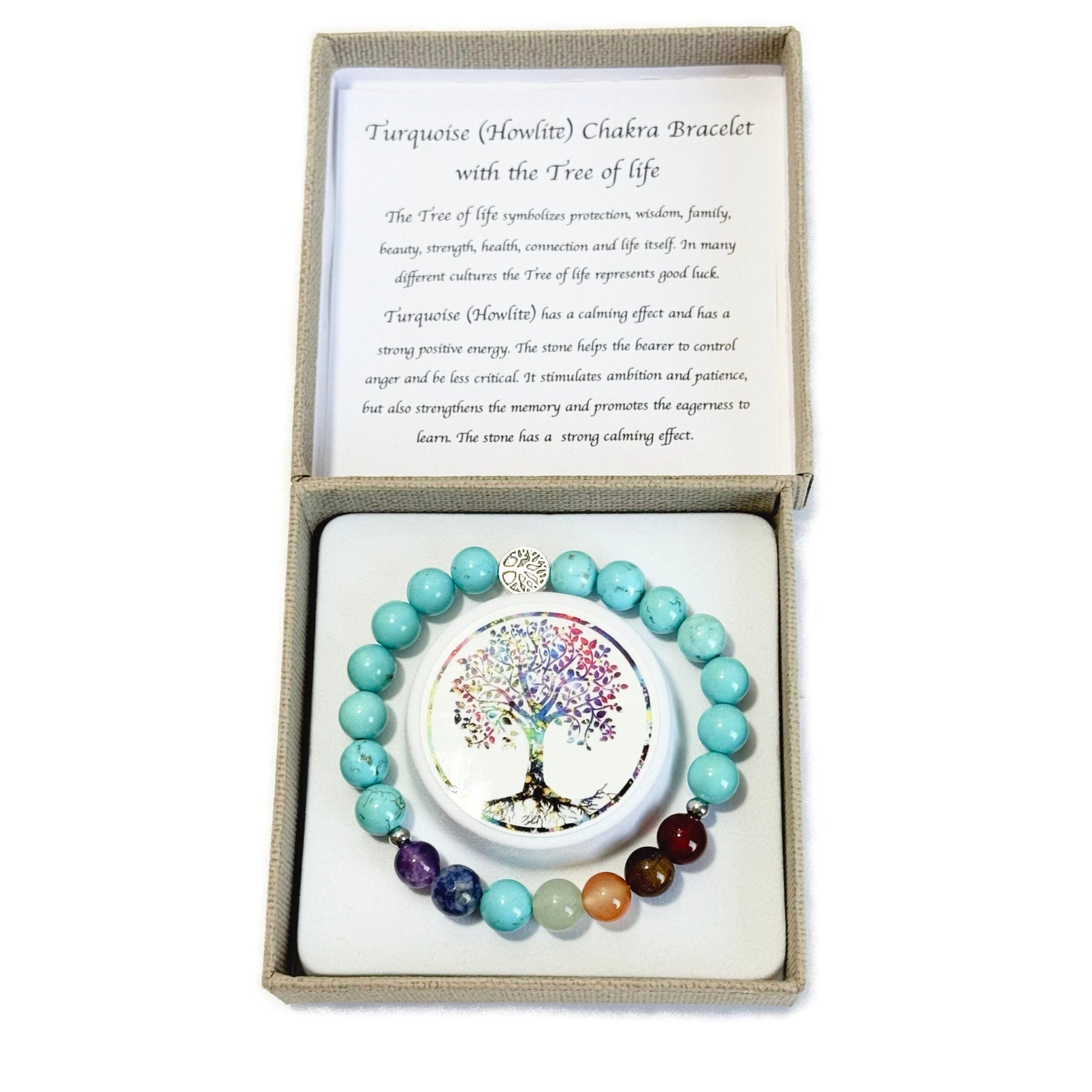 Chakra Bracelet Turquoise (Howlite) Tree of Life Bead - 1st Stop Marshall's Health Shop, Gift Shop! - Heath and Natural Therapy New Brighton Christchurch - Naturopath