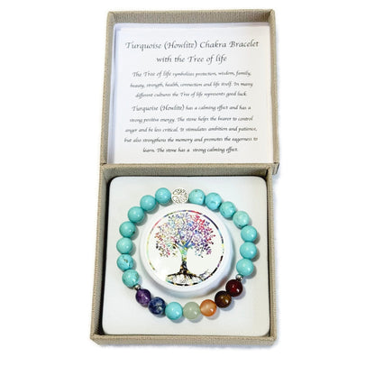 Chakra Bracelet Turquoise (Howlite) Tree of Life Bead - 1st Stop Marshall's Health Shop, Gift Shop! - Heath and Natural Therapy New Brighton Christchurch - Naturopath