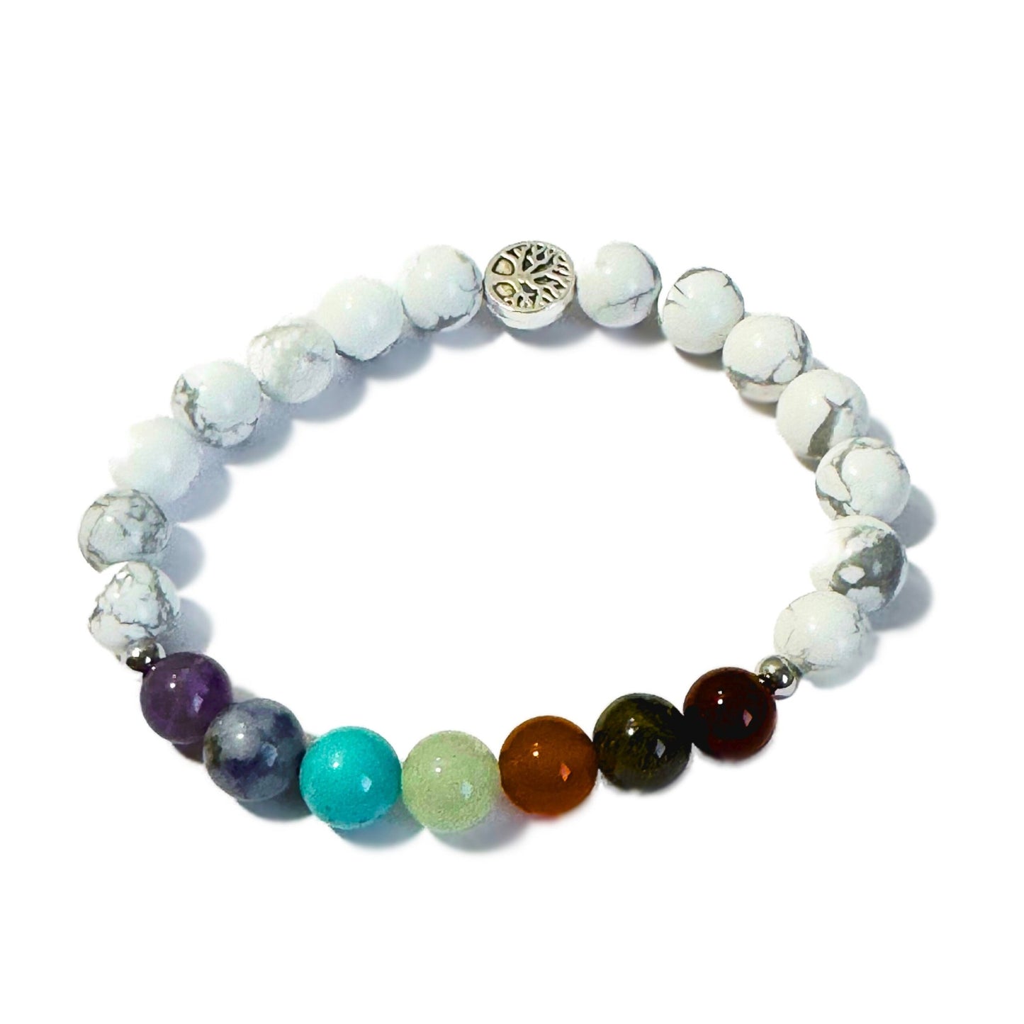 Chakra Bracelet White Howlite & Tree of Life Bead - 1st Stop Marshall's Health Shop, Gift Shop! - Heath and Natural Therapy New Brighton Christchurch - Naturopath