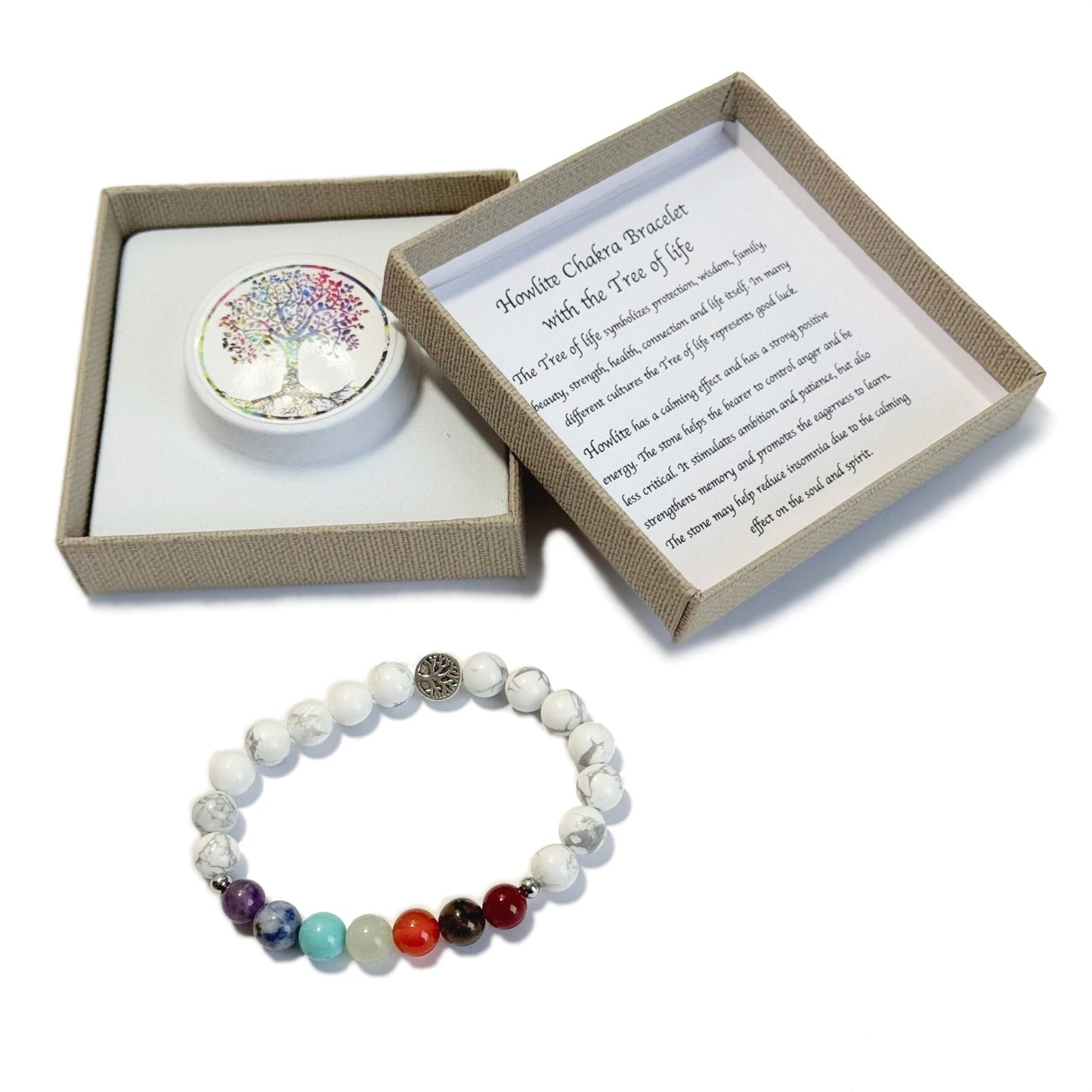 Chakra Bracelet White Howlite & Tree of Life Bead - 1st Stop Marshall's Health Shop, Gift Shop! - Heath and Natural Therapy New Brighton Christchurch - Naturopath
