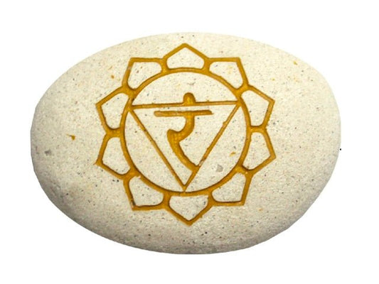 Chakra River Stone Yellow Engraved - MarshallsHealthShop
