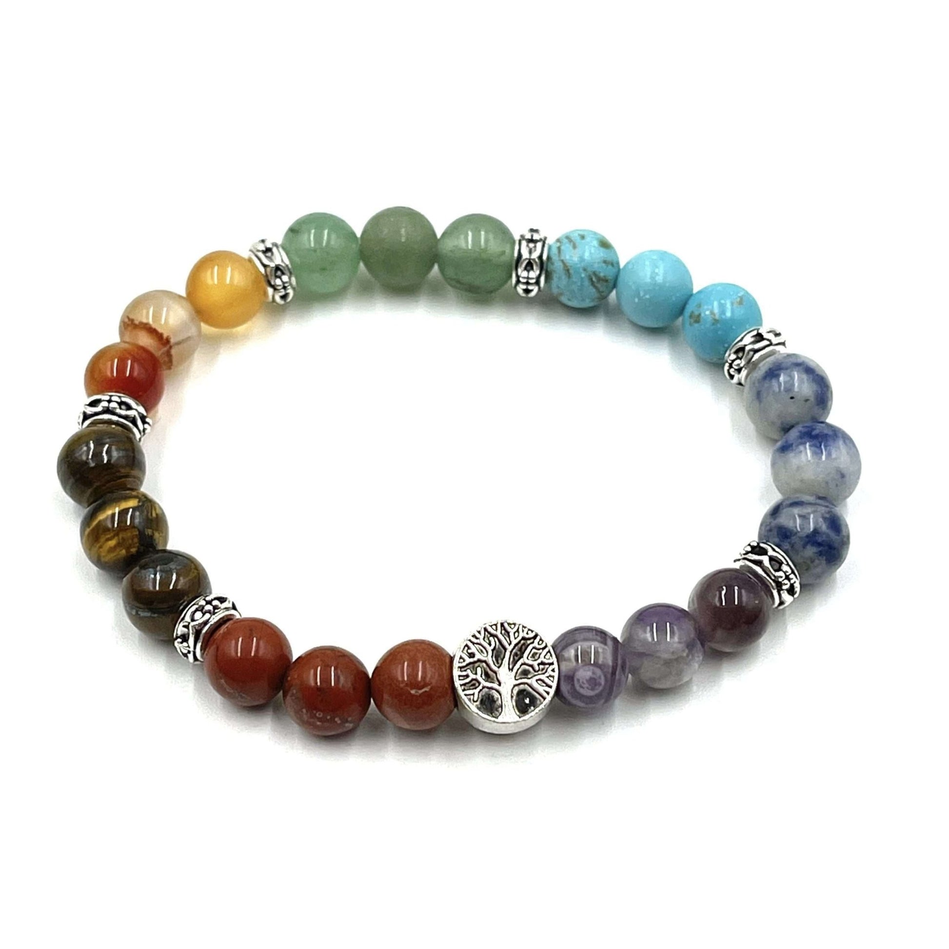 Chakra Stone Bracelet with Tree of Life Bead - includes Chakra Tumbled Stones - MarshallsHealthShop